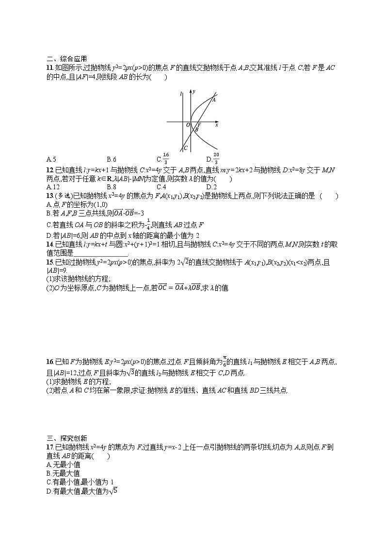 人教版高中数学高考一轮复习训练--抛物线第2页