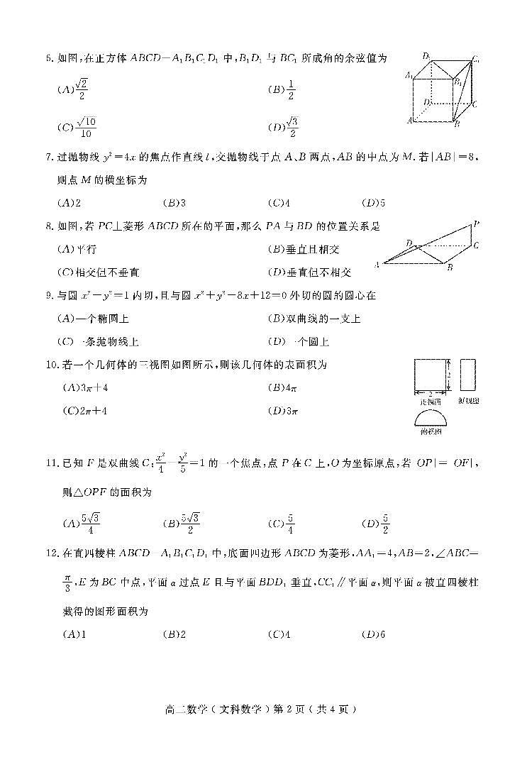 2020-2021学年四川省乐山市高二上学期期末考试数学（文科）试题 pdf版02