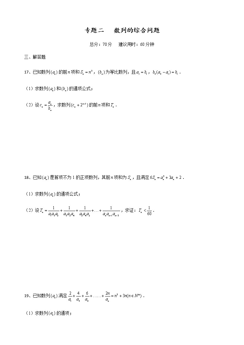 二轮大题重难点专题二  数列的综合问题（含解析）第1页
