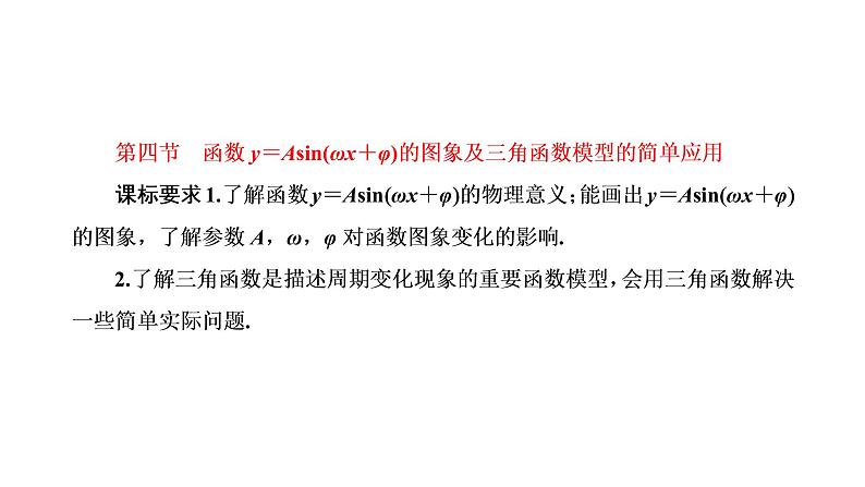 第四章  第四节  函数y=Asin(ωx+φ)的图象及三角函数模型的简单应用课件PPT01