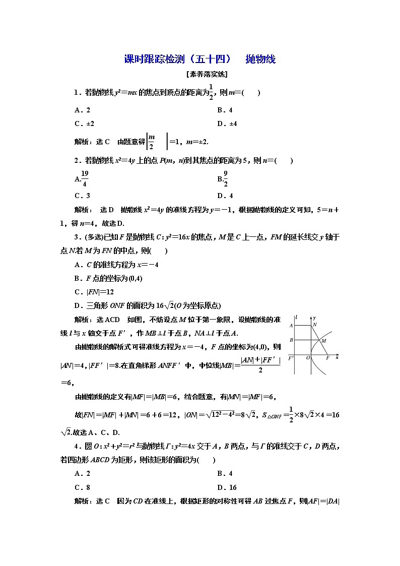 课时跟踪检测（五十四）  抛物线第1页