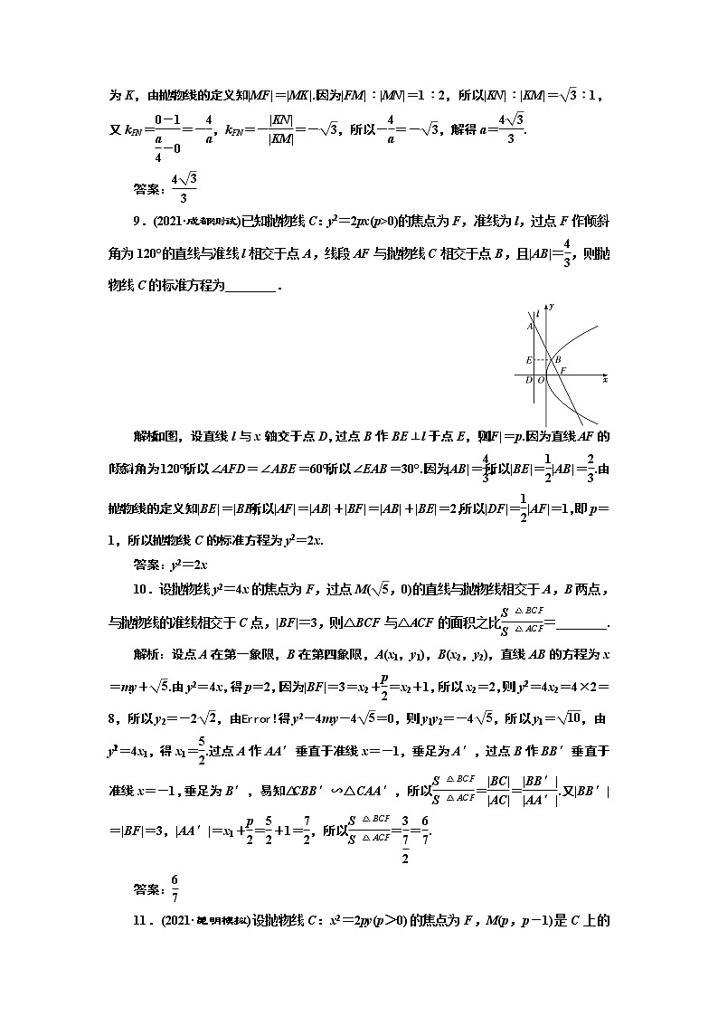 课时跟踪检测（五十四）  抛物线第3页