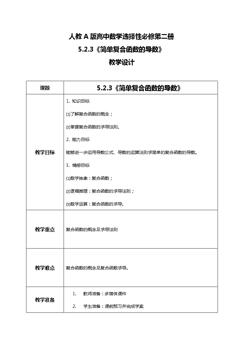 （新教材）5.2.3简单复合函数的导数  课件+教案+同步练习01