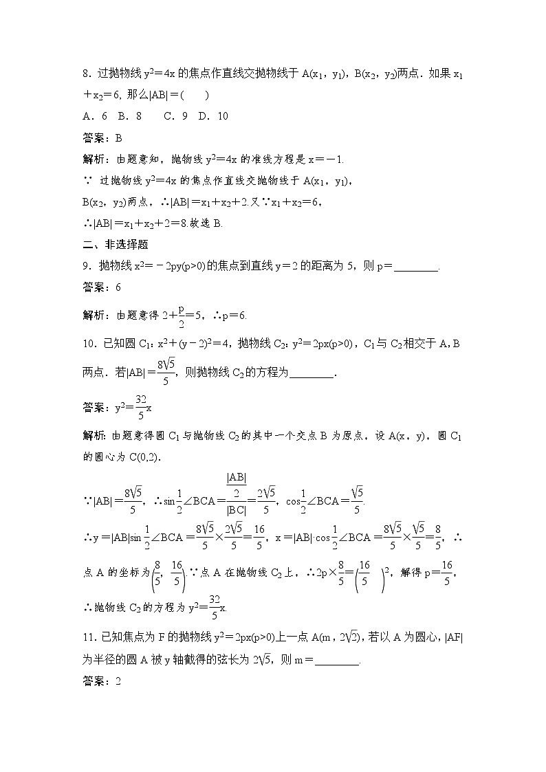 高考数学(理数)一轮复习刷题小卷练习33《抛物线的定义、标准方程及性质》 (教师版)03