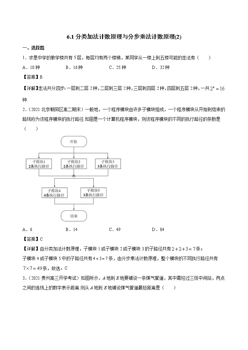 6.1 分类加法计数原理与分步乘法计数原理(2) 课时练习 高中数学新人教A版选择性必修第三册（2022年）第1页