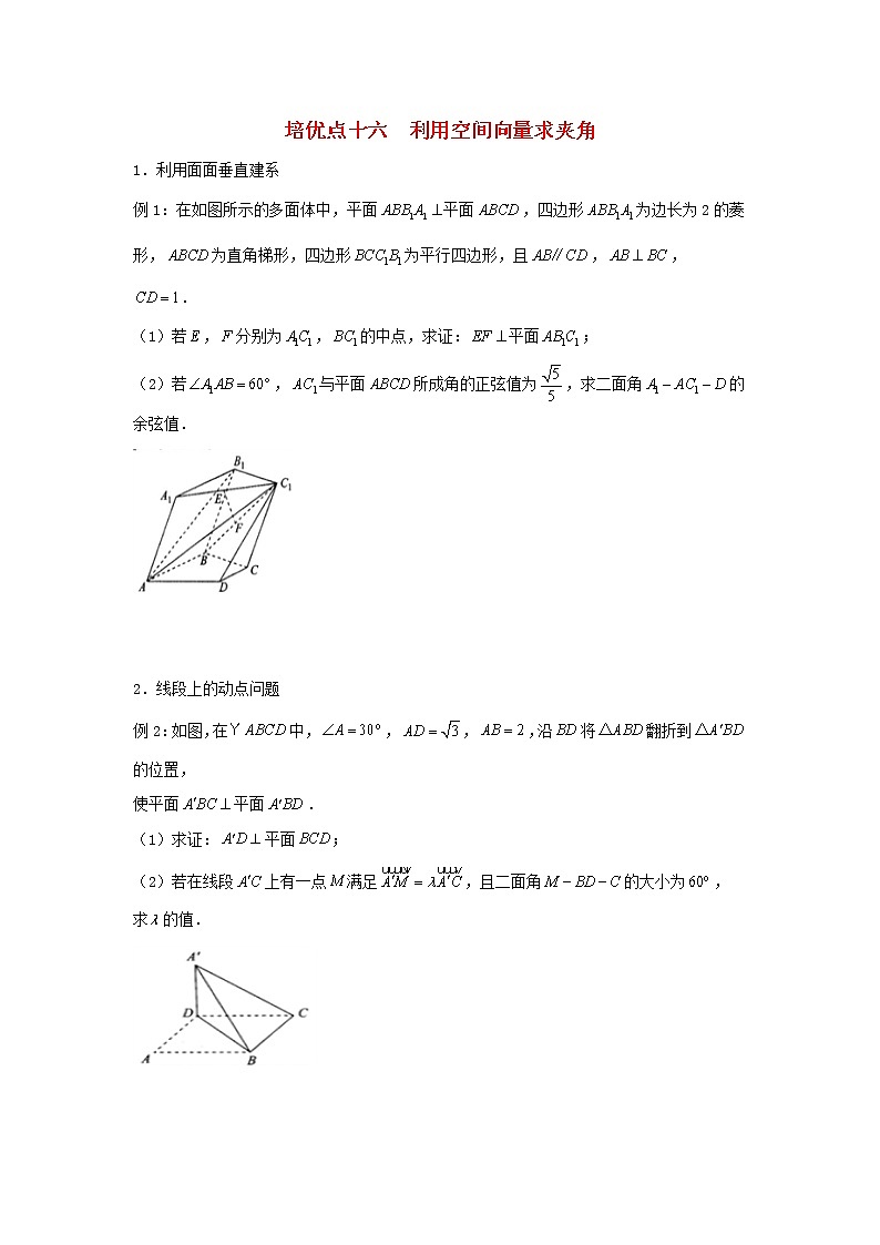 高考数学(理数)二轮专题培优练习16《利用空间向量求夹角》 (学生版)第1页