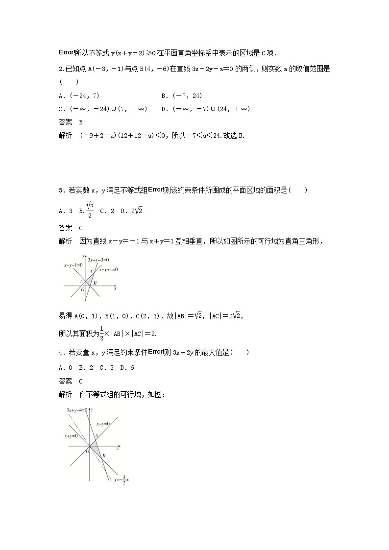 高考数学(文数)一轮复习考点测试34《二元一次不等式组与简单的线性规划》（教师版）02