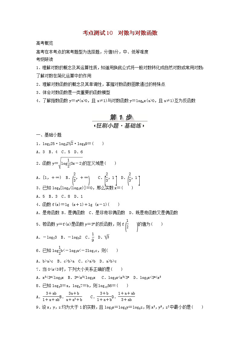 高考数学(文数)一轮复习考点测试10《对数与对数函数》（学生版）第1页