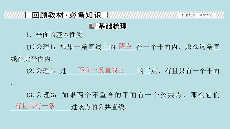 2022届高考数学理一轮复习新人教版课件：第七章立体几何第二节空间点直线平面之间的位置关系02