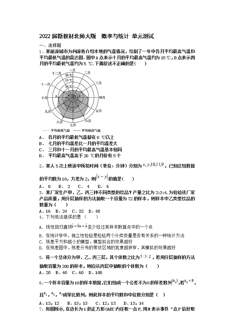 2022届新教材北师大版概率与统计单元测试含答案4第1页
