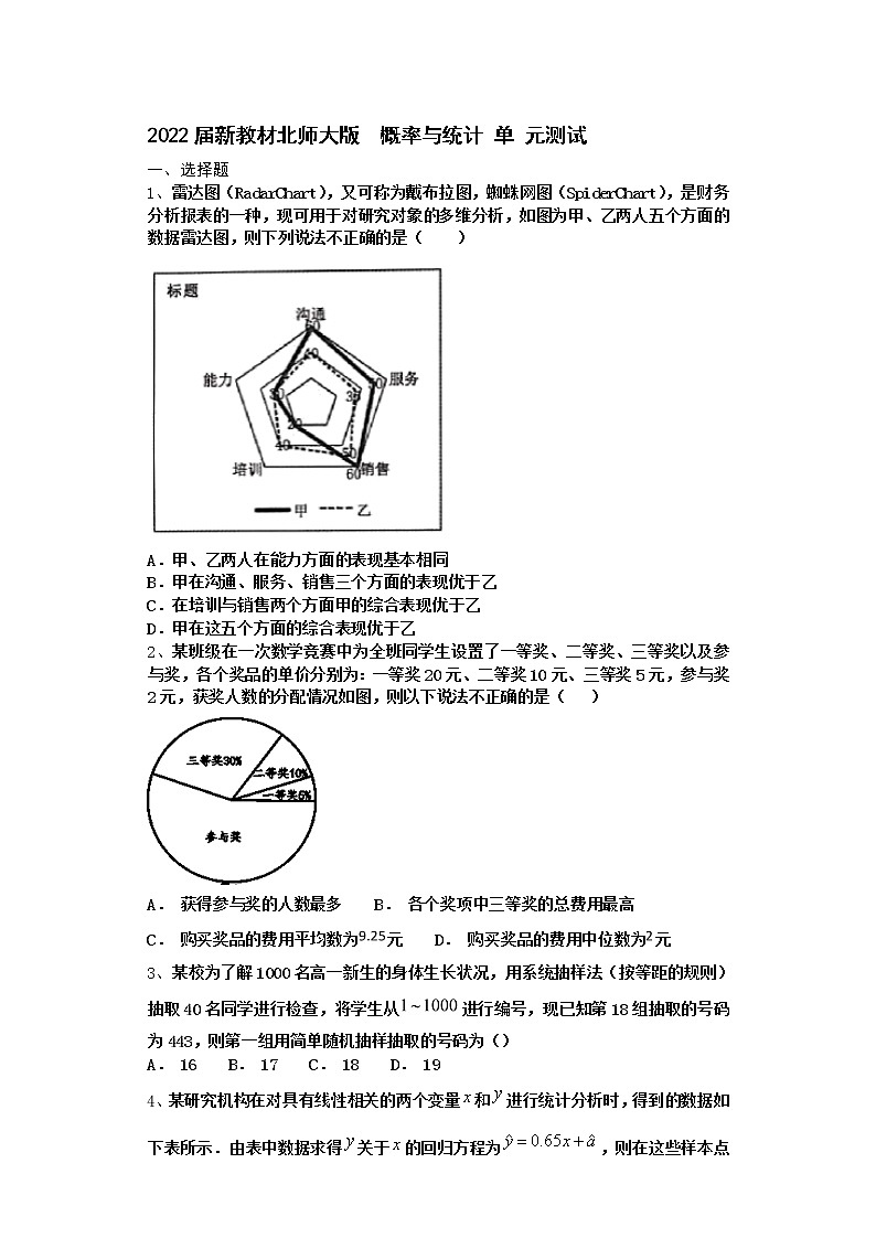 2022届新教材北师大版概率与统计单元测试含答案7第1页