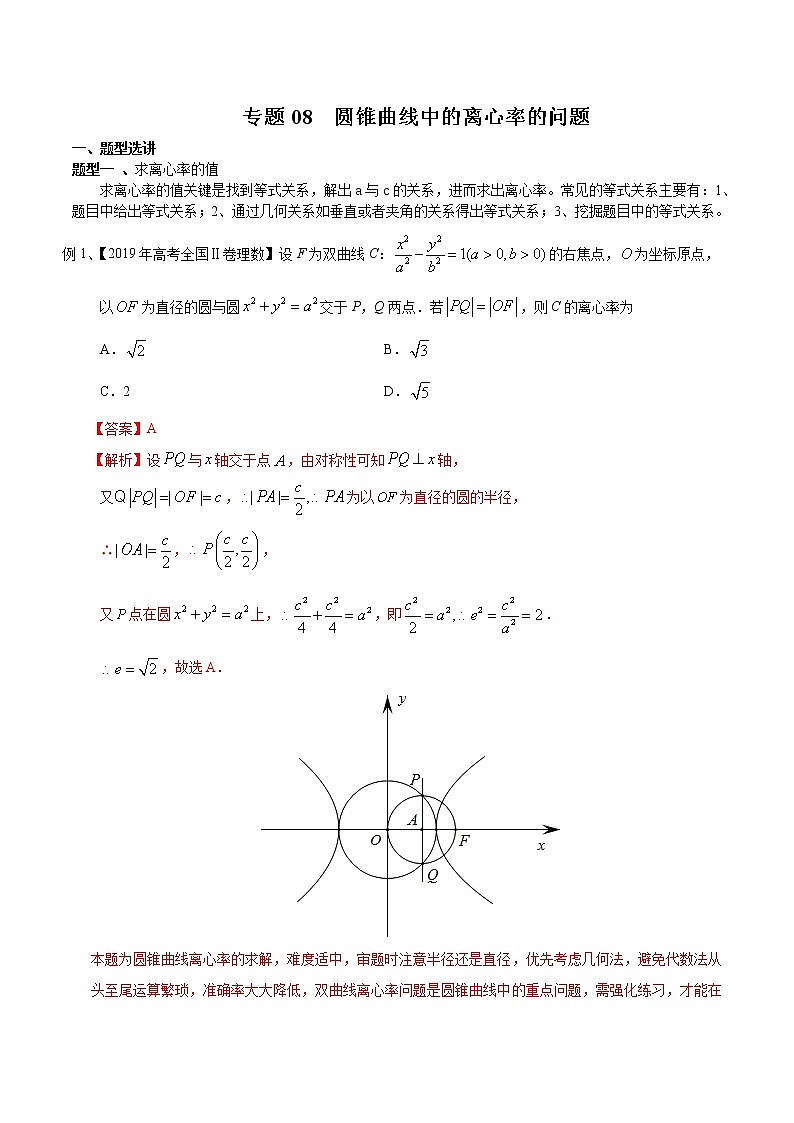 2022高考数学一轮复习专题08 圆锥曲线中的离心率的问题（解析卷）第1页