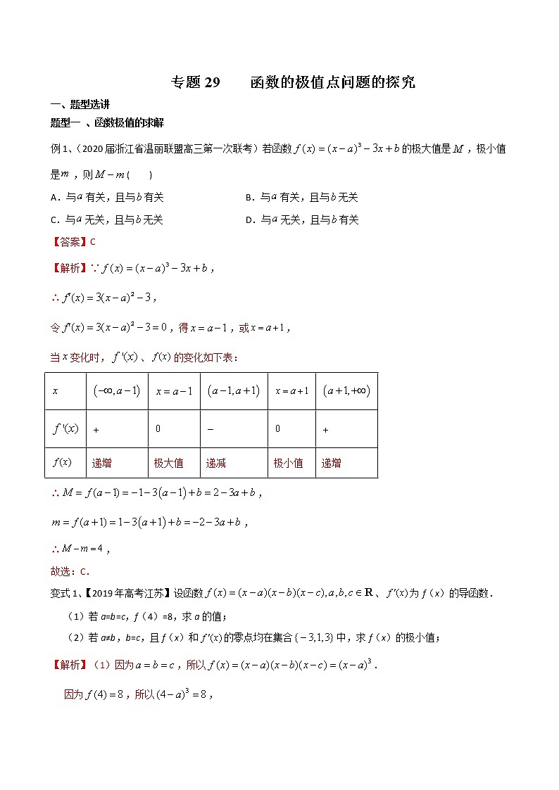 2022高考数学一轮复习专题29 函数的极值点问题的探究（解析卷）第1页