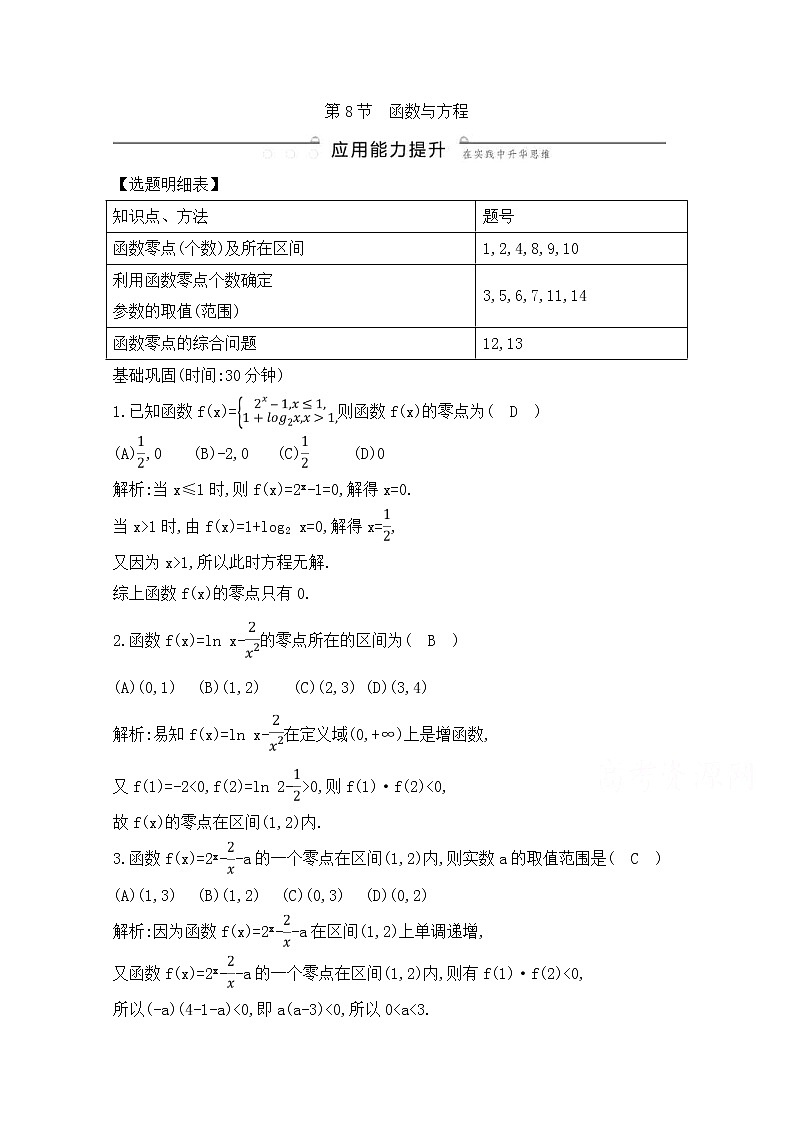 高考数学(理数)一轮复习练习题：2.8《函数与方程》（教师版）第1页