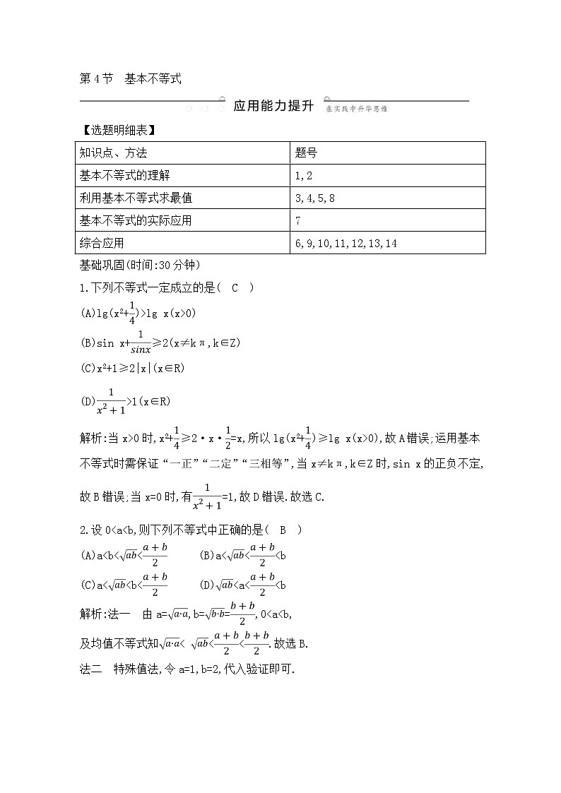 高考数学(理数)一轮复习练习题：6.4《基本不等式》（教师版）第1页