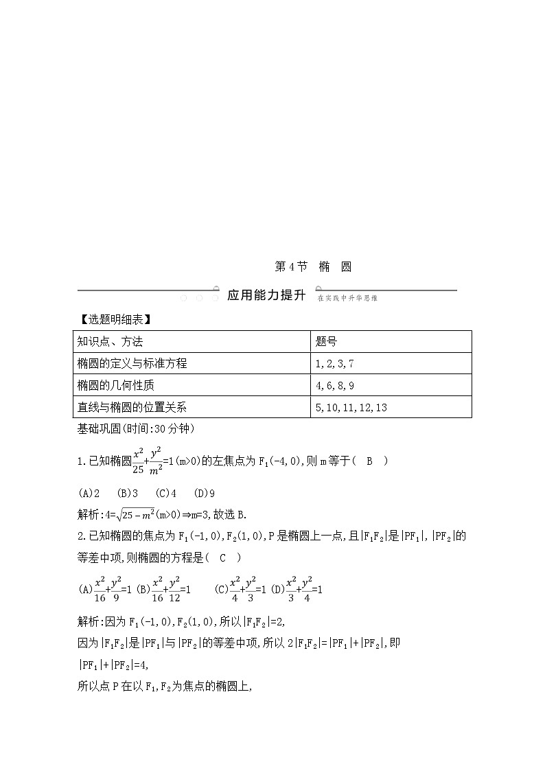 高考数学(理数)一轮复习练习题：8.4《椭　圆》（教师版）01