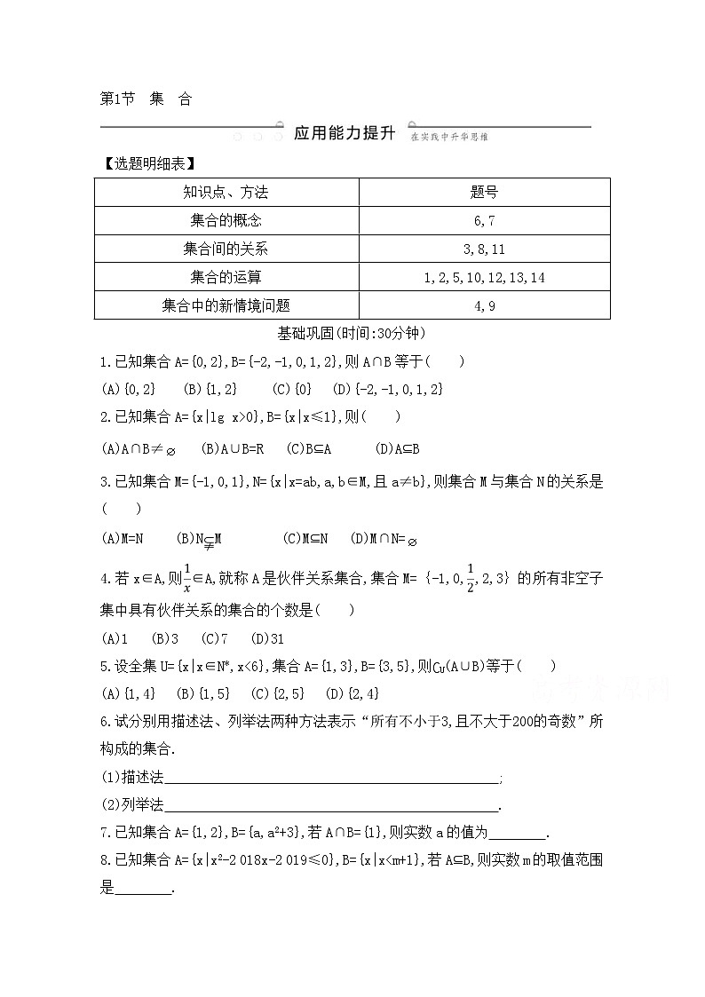 高考数学(理数)一轮复习练习题：1.1《集合》（学生版）01