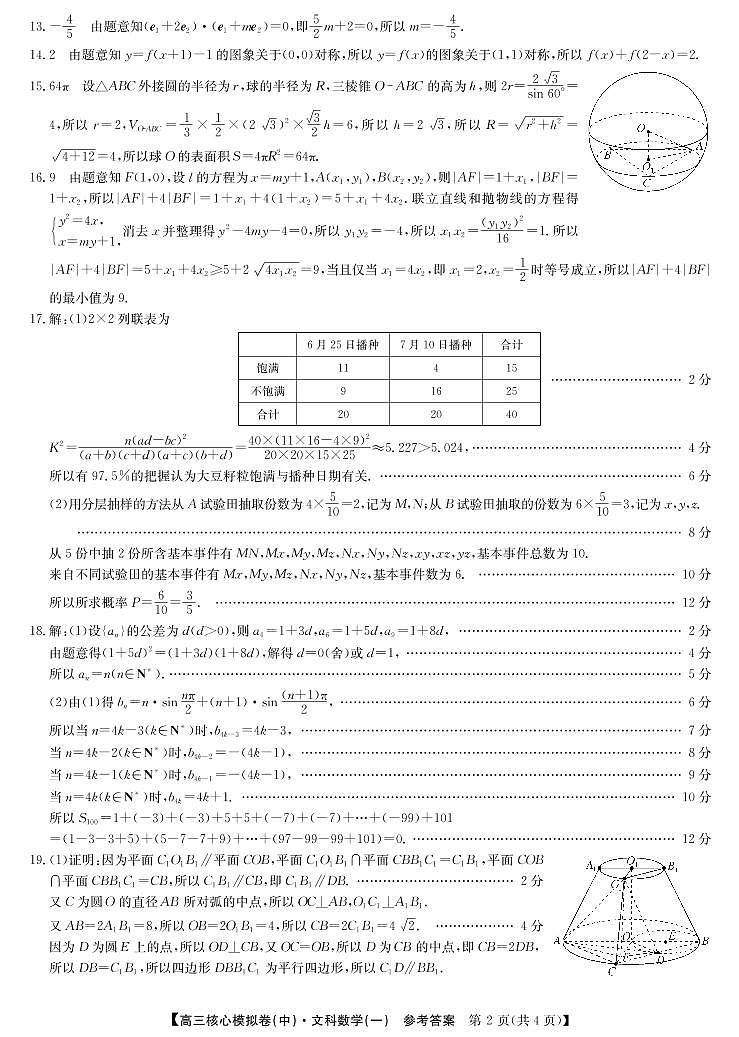 22届核心模拟卷（中）数学文答案第2页