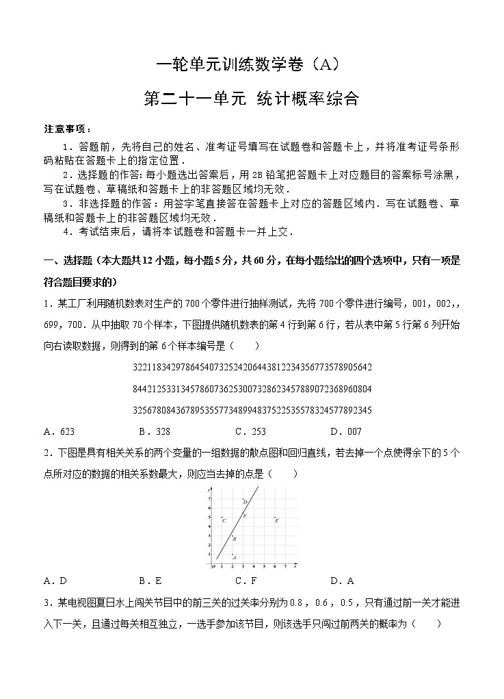 高考数学(文数)一轮复习单元AB卷21《统计概率综合》（学生版）第1页
