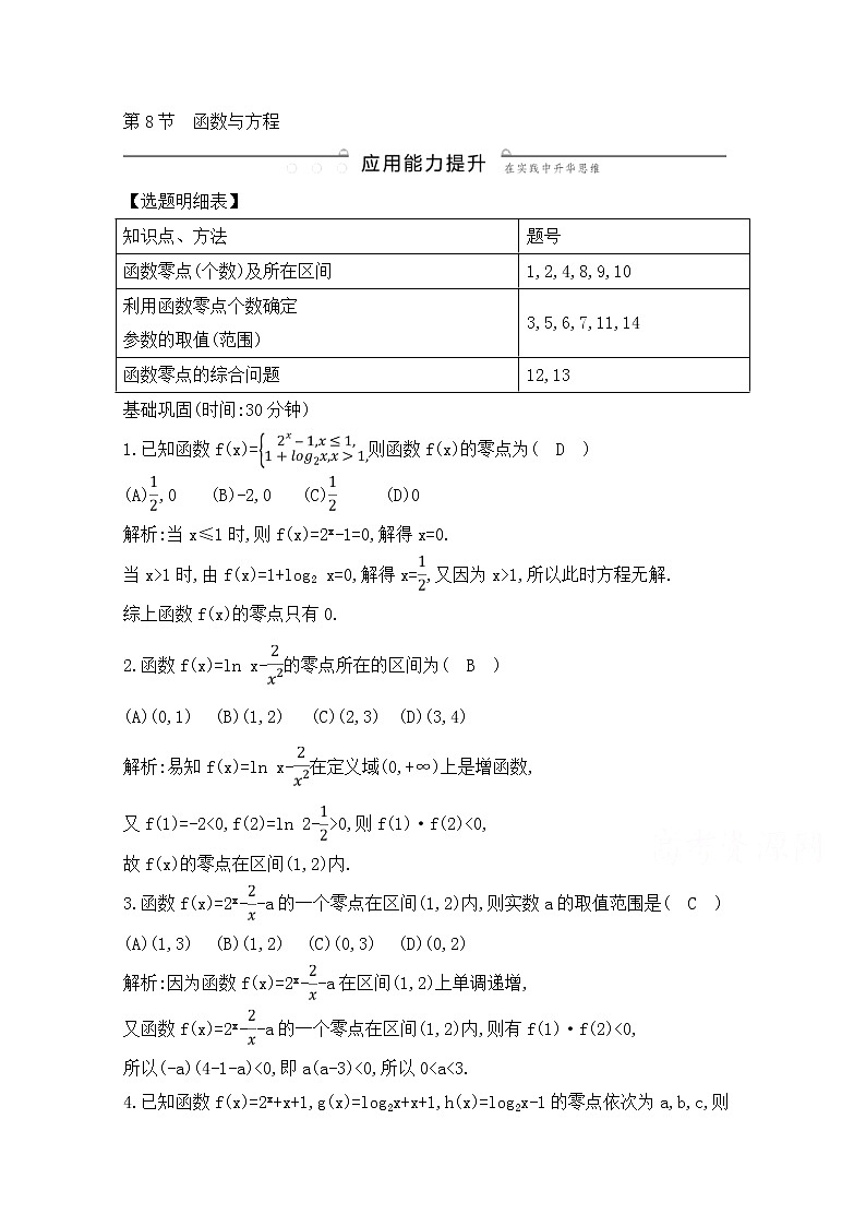 高考数学(文数)一轮复习练习题：2.8《函数与方程》（教师版）第1页