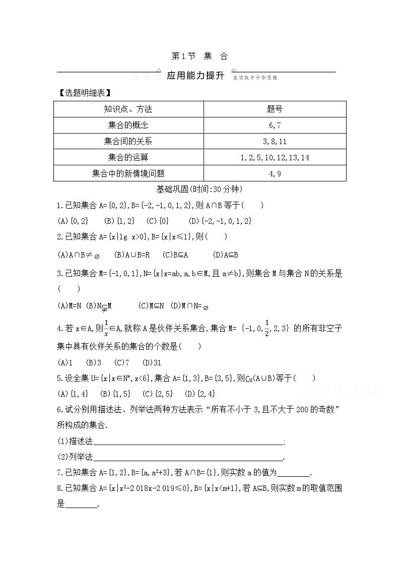 高考数学(文数)一轮复习练习题：1.1《集合》（学生版）01