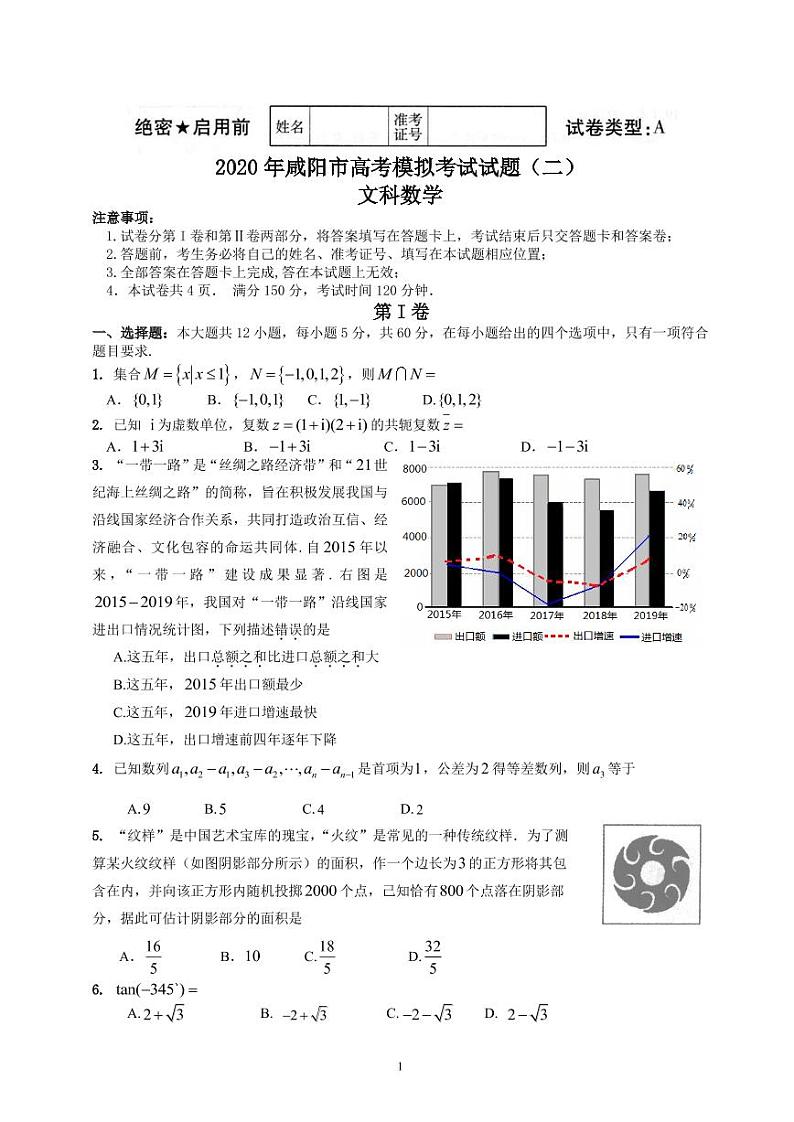 陕西省咸阳市2020届高三二模考试文科数学pdf答案练习题01