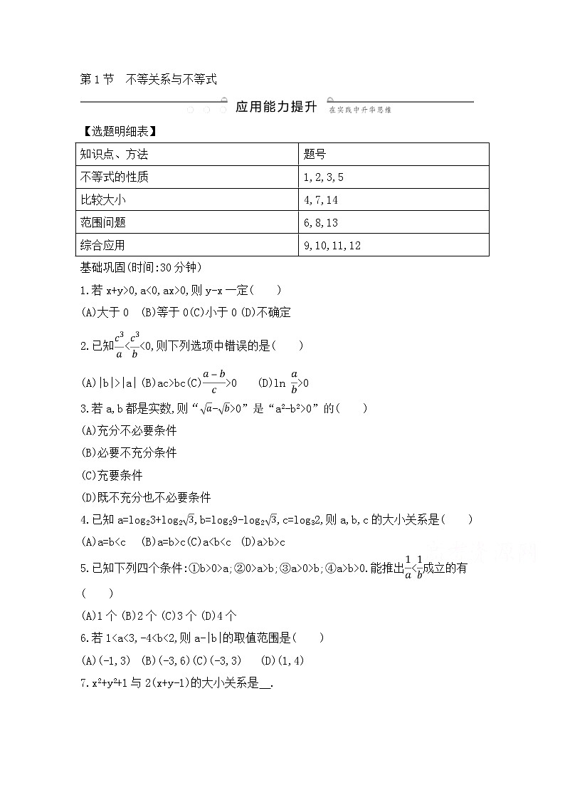 高考数学(文数)一轮复习练习题：6.1《不等关系与不等式》（学生版）第1页
