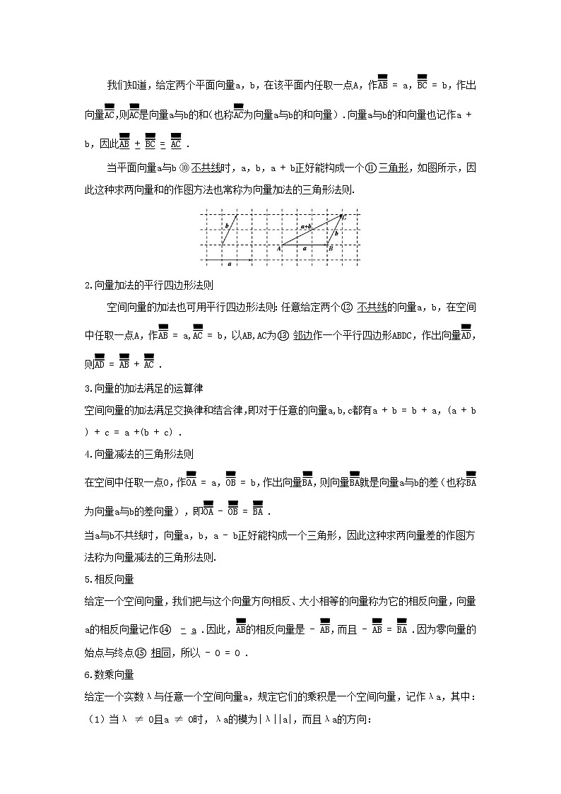 2022版新教材高中数学第一章空间向量与立体几何1空间向量及其运算1空间向量及其运算第1课时空间向量的概念及线性运算学案新人教B版选择性必修第一册02