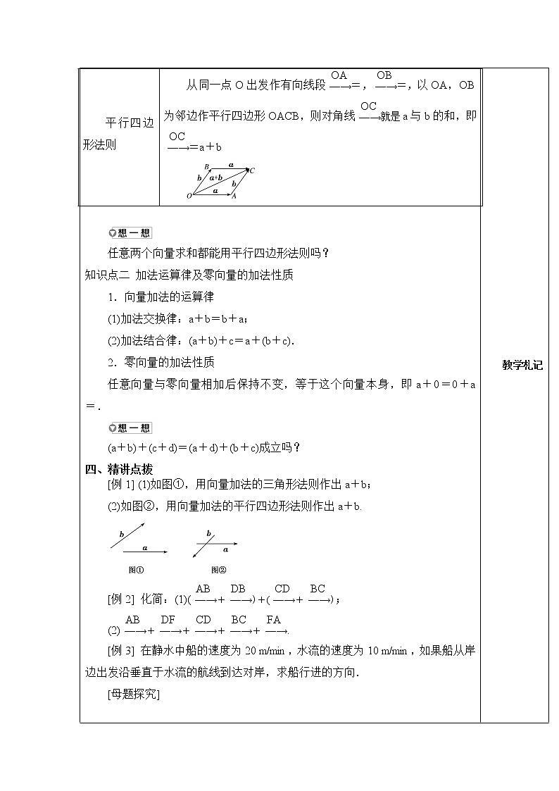 2021-2022学年湘教版（2019）高中数学必修第二册教案+第一章+平面向量及其应用+1-2向量的加法02