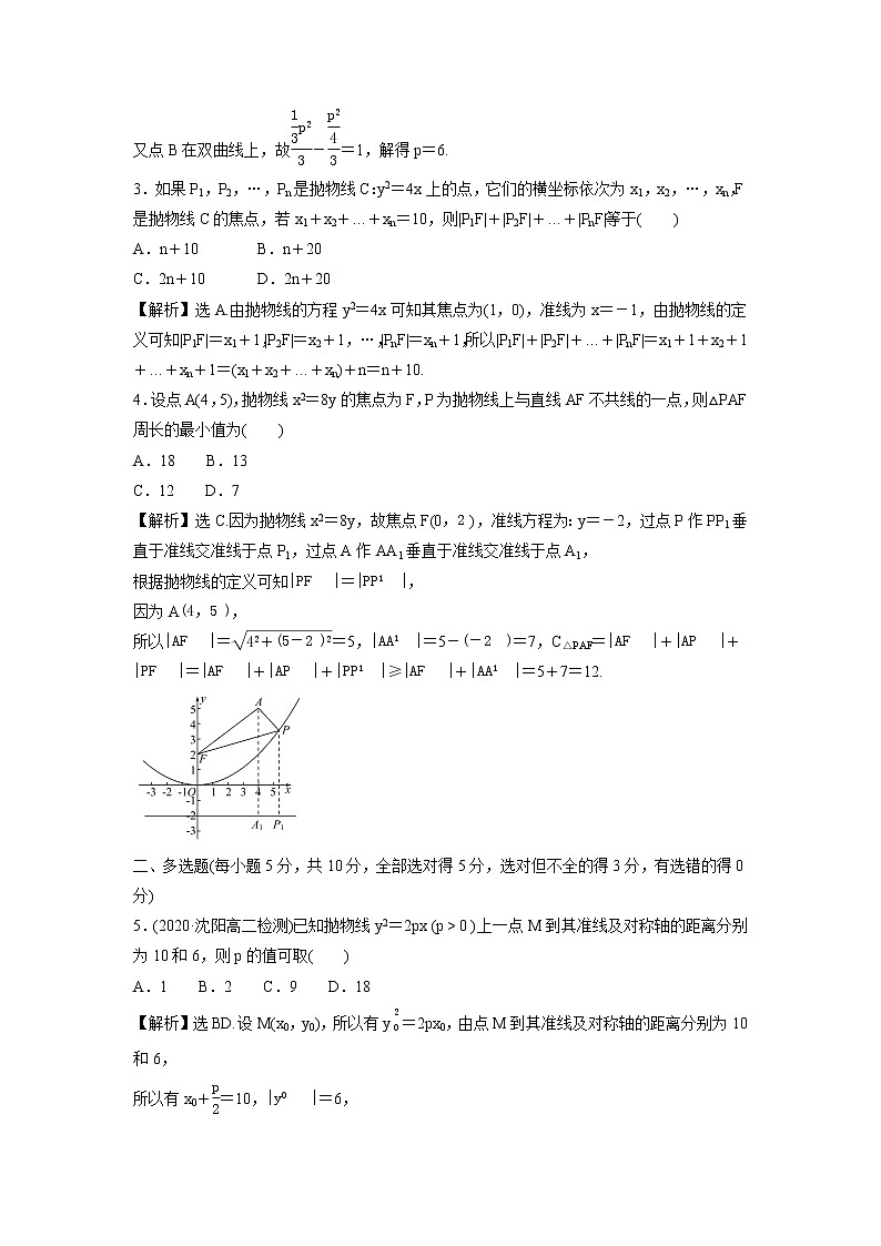 2021-2022学年高中数学新北师大版选择性必修第一册 第二章 3.1 抛物线及其标准方程 作业 练习03