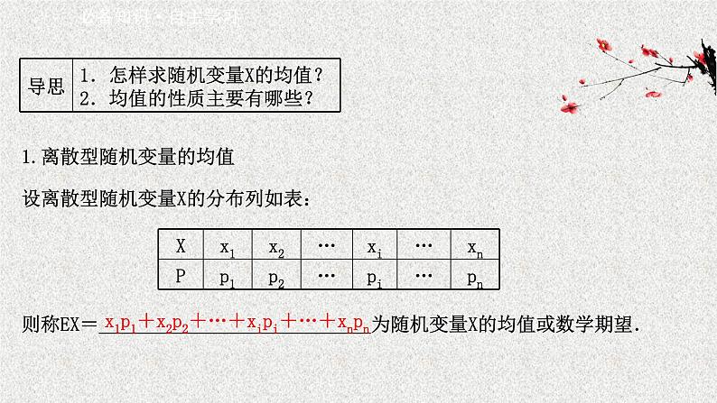 2022届高中数学新北师大版选择性必修第一册 第六章 3.1离散型随机变量的均值 课件第3页