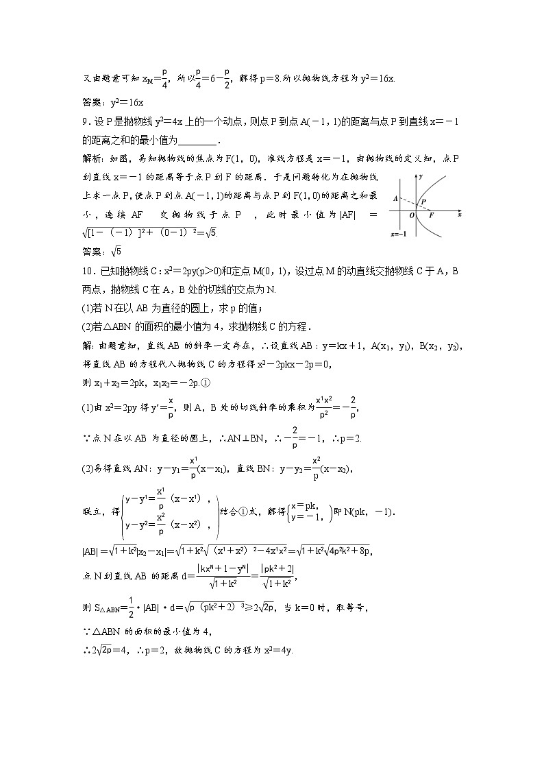 高考数学(理数)一轮复习检测卷：8.6《抛物线》 第3页