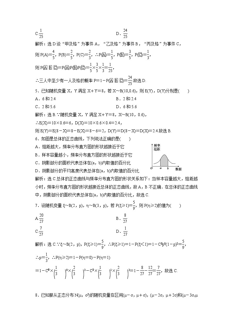高考数学(理数)一轮复习检测卷：10.8《两点分布、超几何分布、正态分布》 第2页