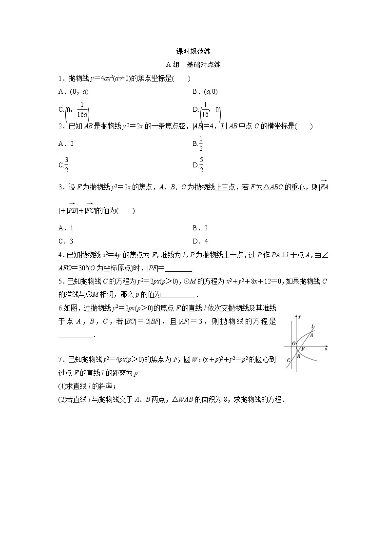 高考数学(文数)一轮复习课时练习：8.7《抛物线》(学生版)01
