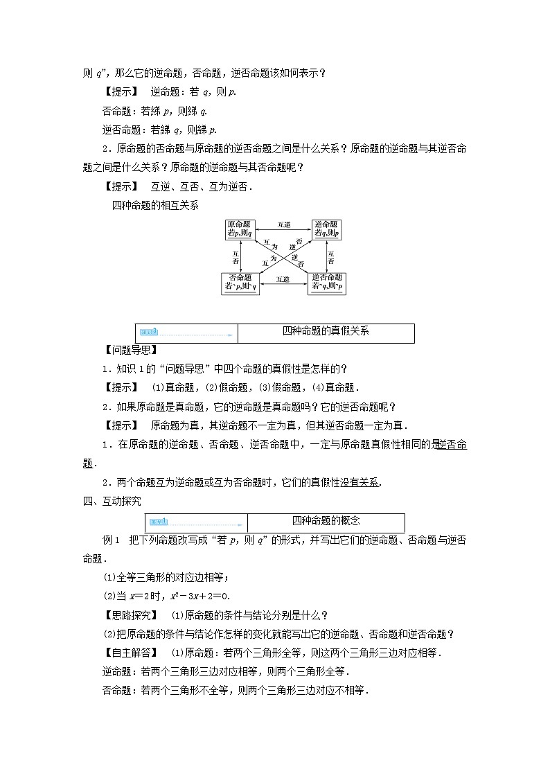2021_2022高中数学第一章常用逻辑用语1命题及其关系23四种命题四种命题间的关系3教案新人教A版选修2_103