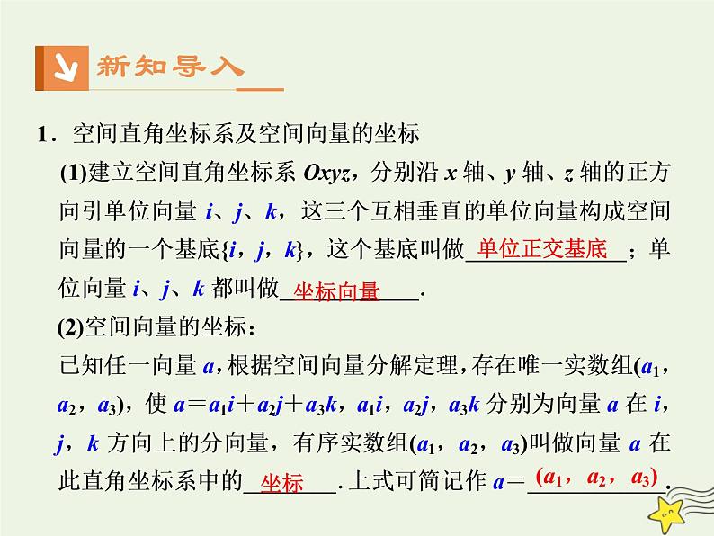 2021_2022高中数学第三章空间向量与立体几何1空间向量及其运算4空间向量的正交分解及其坐标运算1课件新人教A版选修2_103
