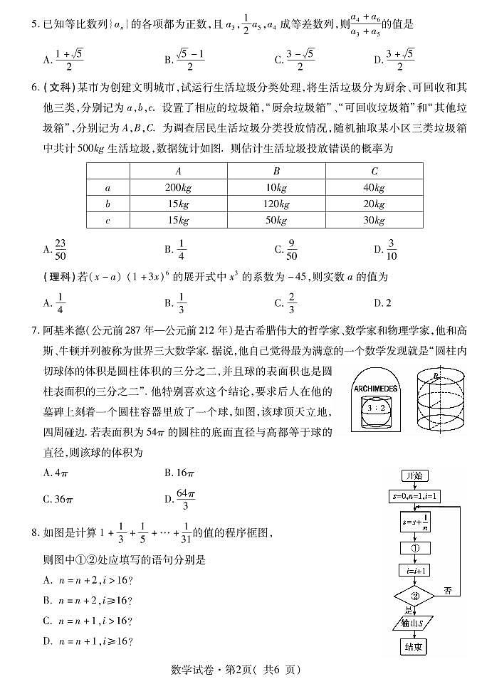 青海省西宁市2020届高三复习检测（二）数学试题含答案（可编辑）02