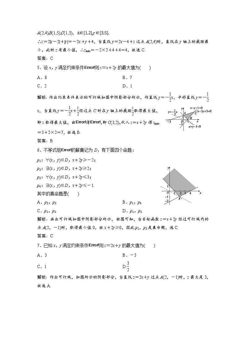 高考数学(文数)一轮复习课时练习：6.2《二元一次不等式（组）与简单的线性规划问题》(教师版)第2页