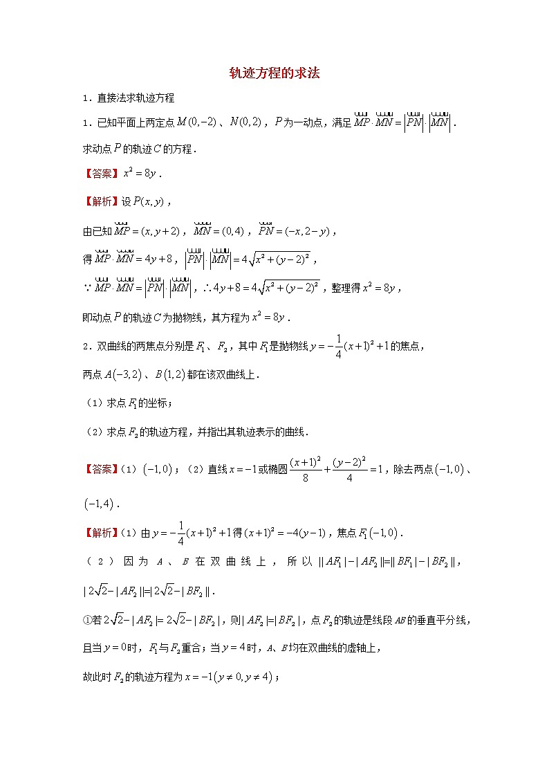 2022届高考数学二轮专题复习16轨迹方程的求法01