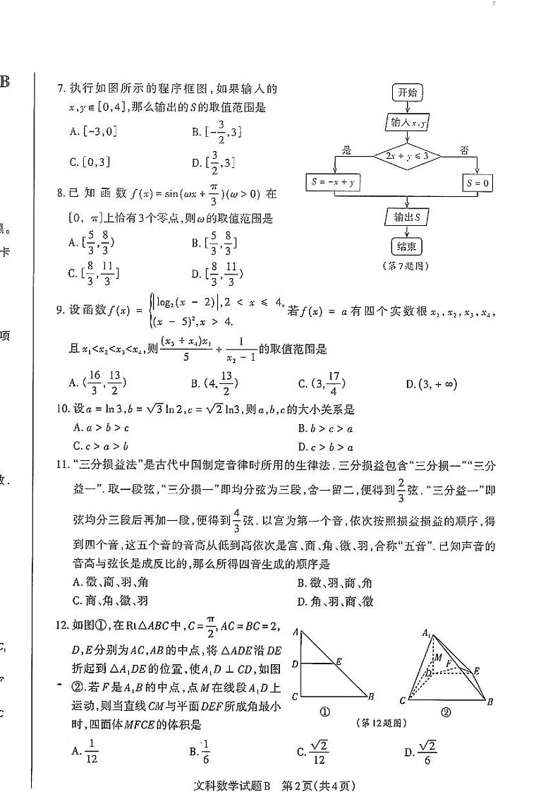 2022年3月山西省高三高考考前适应性测试（一模）文科数学试卷含答案第2页