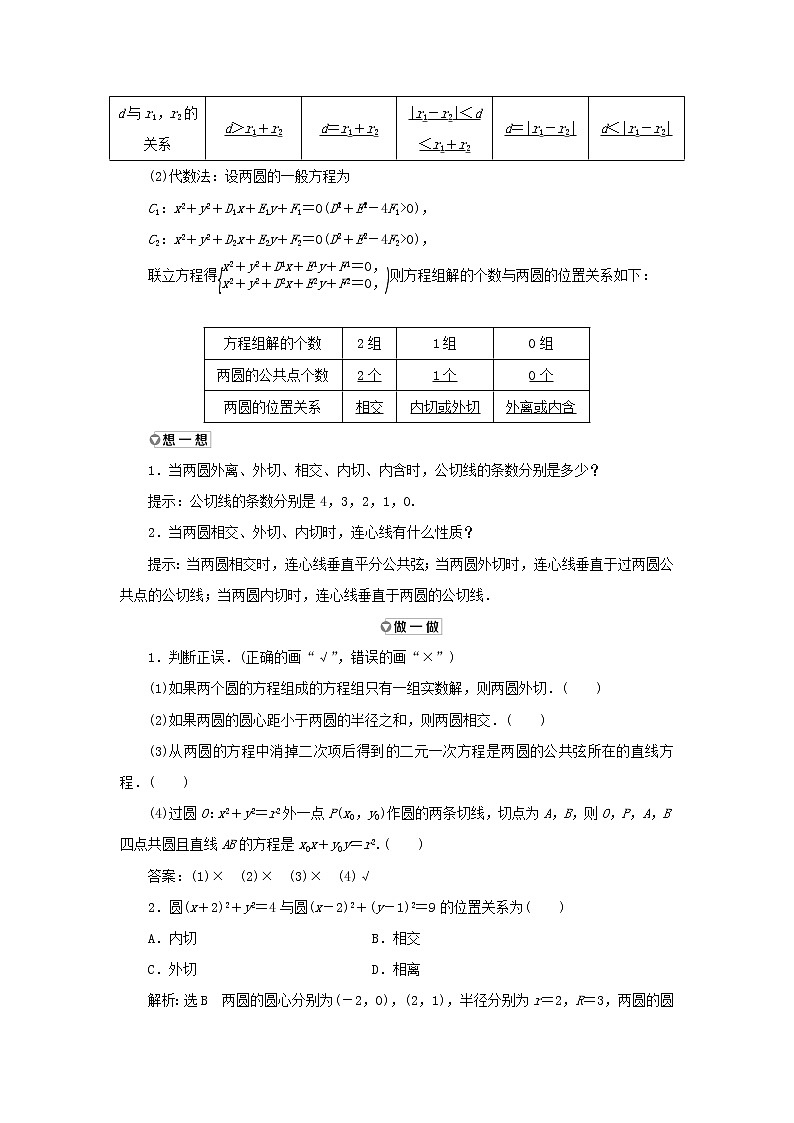 2021_2022学年新教材高中数学第二章直线和圆的方程5.2圆与圆的位置关系学案新人教A版选择性必修第一册第2页