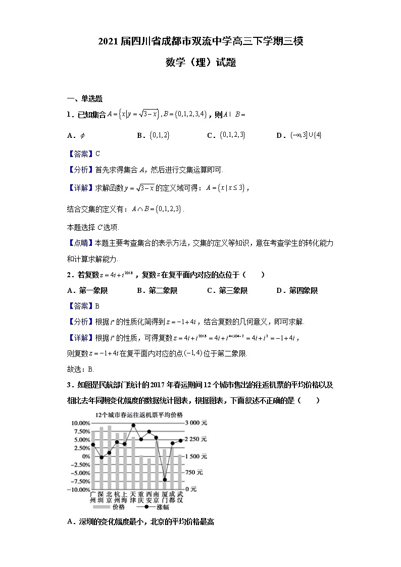 2021届四川省成都市双流中学高三下学期三模数学（理）试题含解析第1页