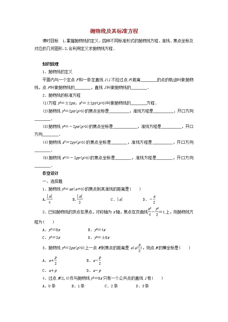 2021_2022高中数学第二章圆锥曲线与方程4抛物线1抛物线及其标准方程2作业含解析新人教A版选修2_1 练习01