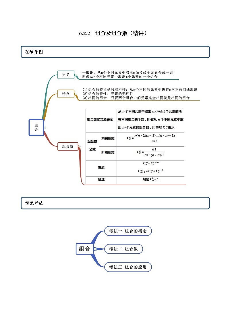 6.2.2 组合及组合数（精讲）（原卷版）第1页