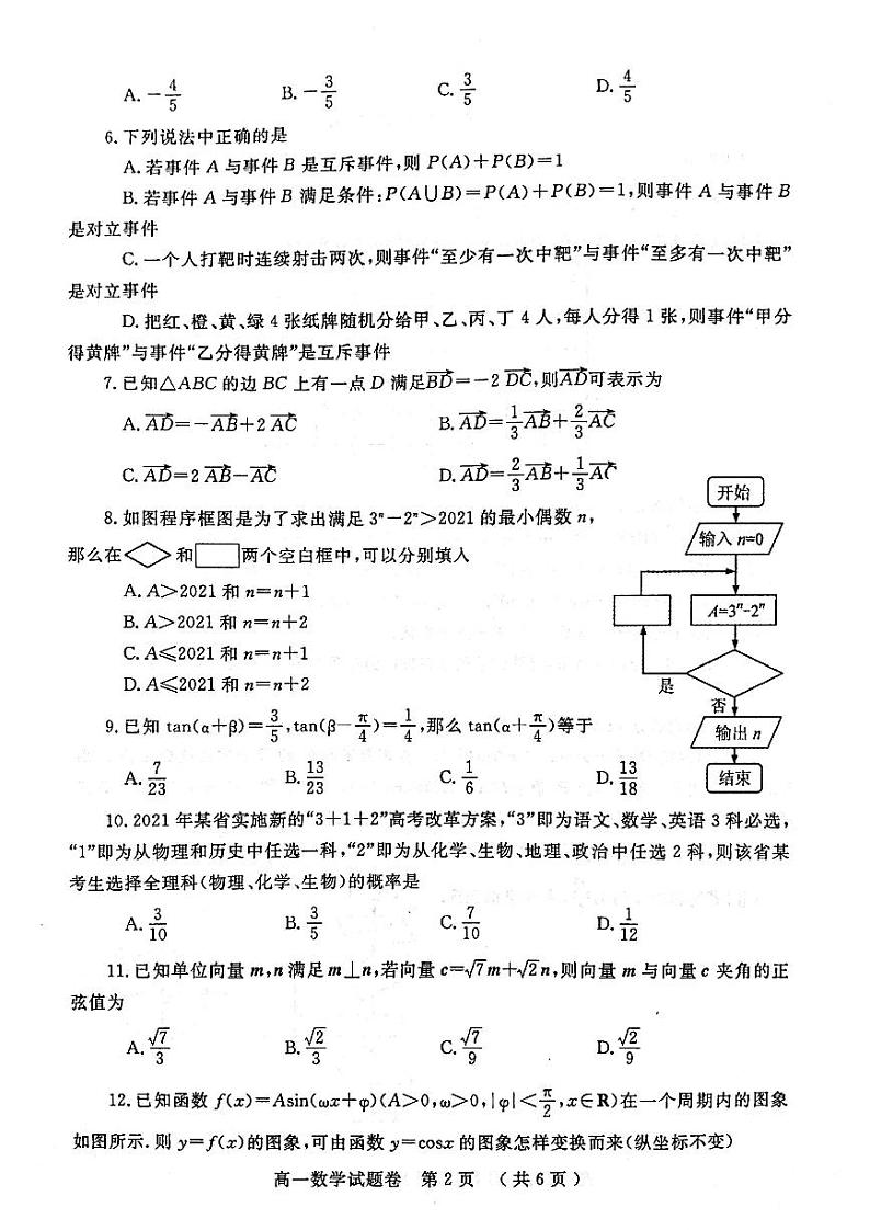 河南省镇平县第一高级中学2021年春期高一下学期期末考前模拟数学试卷（PDF版含答案）第2页