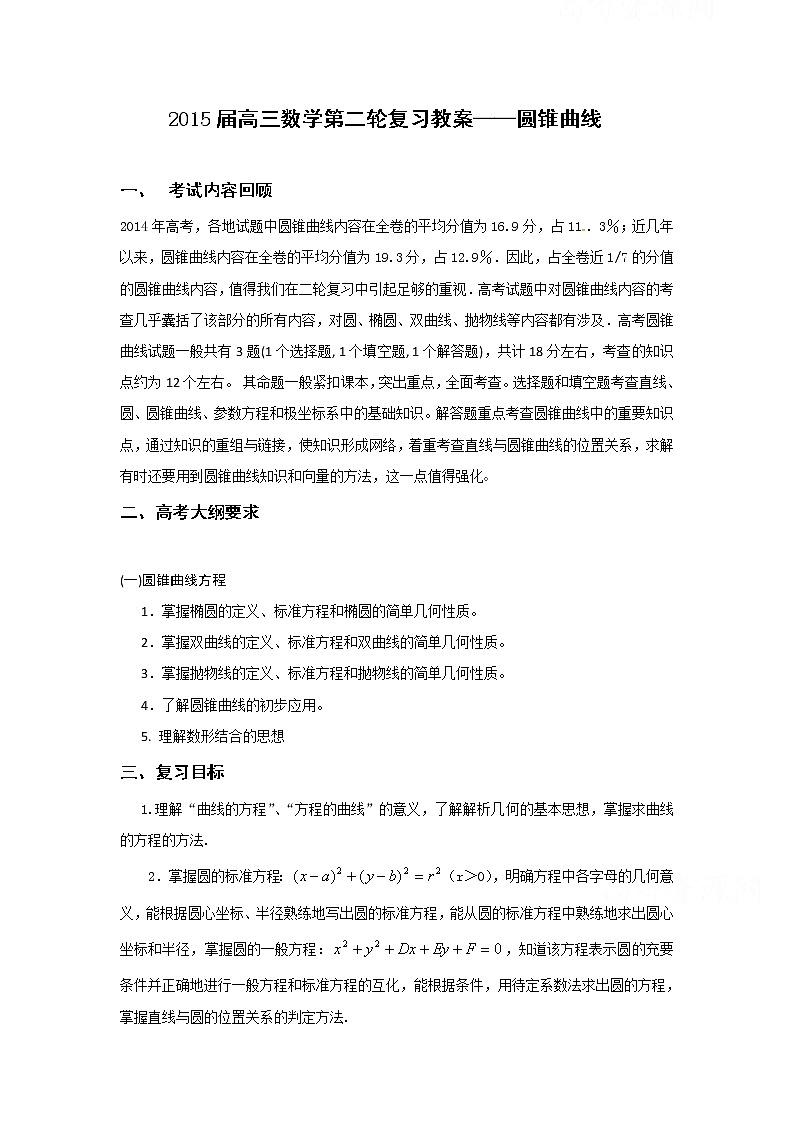 二轮复习教案：圆锥曲线第1页