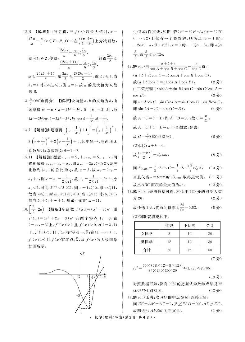 2月大联考理数答案第2页