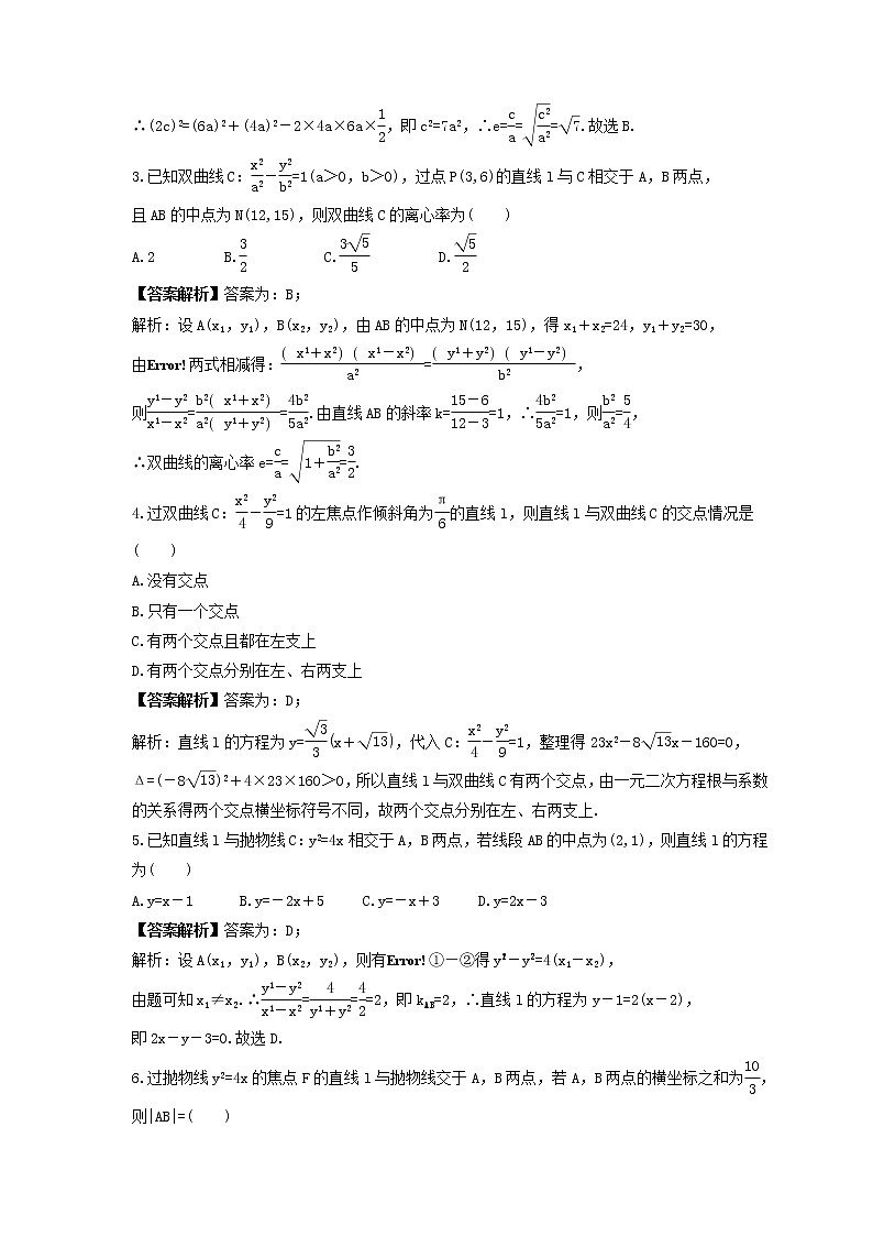 2022年高考数学二轮专题复习《圆锥曲线综合问题》基础练习卷(教师版)第2页