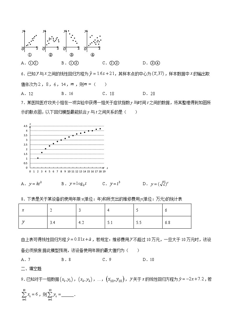 作业04 线性回归方程-2021年高一数学暑假作业（人教A版） 试卷练习02