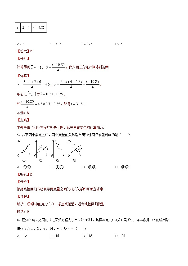 作业04 线性回归方程-2021年高一数学暑假作业（人教A版） 试卷练习03